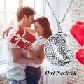 wholesale 925 Sterling Silver Moon and Owl Pendant Necklace for Women Girls-0-5
