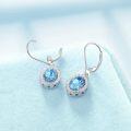 wholesale 925 Sterling Silver Blue Topaz & White Cubic Zirconia Halo Drop Earrings for Women-0-1