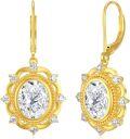 wholesale Gold 925 Sterling Silver Plated Cubic Zirconia Oval Shape Dangle Drop Earrings for Women-0-0