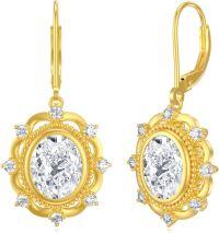 wholesale Gold 925 Sterling Silver Plated Cubic Zirconia Oval Shape Dangle Drop Earrings for Women-Gold Dangle 3