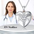 wholesale 925 Sterling Silver Heart Locket with Caduceus and Angel Wings RN Charm Necklace-0-1