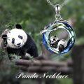 wholesale 925 Sterling Silver Blue Crystal Panda I Love You Moon Pendant Necklace-0-5