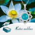 wholesale 925 Sterling Silver Natural Cubic Zirconia & Turquoise Lotus Pendant Necklace for Women s-0-1