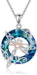 wholesale 925 Sterling Silver Blue Crystal Dragonfly Pendant Necklace - Irish Jewelry for Women and Girls-0-0