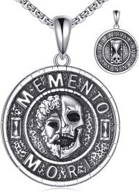 wholesale 925 Sterling Silver Memento Mori Skull Pendant Necklace for Men Gothic s-Memento Mori