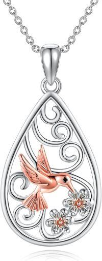 wholesale Sterling Silver Filigree Sunflower Hummingbird Bee Teardrop Necklace-Hummingbird Necklace