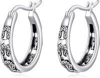 wholesale 925 Sterling Silver Hypoallergenic Small Hoop Tree of Life Patterned Earrings for Women-Tree of Life-B-Tree of Life-B