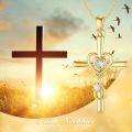 TOUPOP 14K Solid Gold Crystal Nurse Cross Necklace-0-1