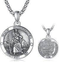 wholesale Sterling Silver Patron Saint Medal Amulet Necklace for Men 2 5mm 22 +2 Chain-A00-Saint Christopher (Round)