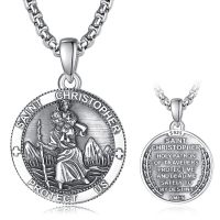 wholesale 925 Sterling Silver Patron Saint Medal Amulet Necklace for Men 2 5mm 22 +2 Chain-A00-Saint Christopher (Round)