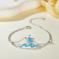 wholesale 925 Silver Sea Turtle Wave Blue Opal Platinum Plated Double Layer Chain Bracelet-0-3