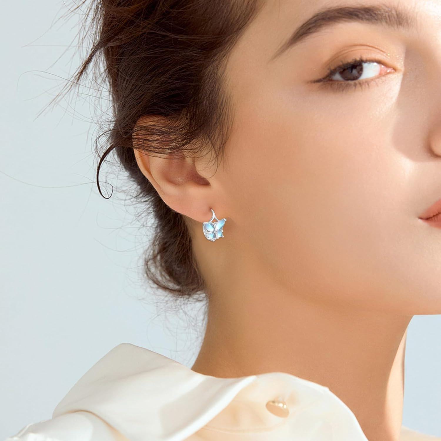 925 Sterling Silver Moonstone Butterfly Stud Earrings-0-4