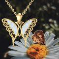 wholesale 14K Gold Blue Opal Butterfly Necklace - Symbol of Luck, Freedom & Beauty, Delicate Filigree, Gift for Her-0-3