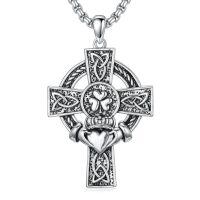 wholesale 925 Sterling Silver Celtic Knot Claddagh Shamrock Cross Pendant Necklaces for Men & Women Protection s with 24+2Rolo Chains (Gift Box Included)-A-Claddagh Cross
