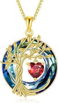 wholesale 925 Sterling Silver Crystal Tree of Life Necklace for Women with Birthstone-01-Jan-Garnet