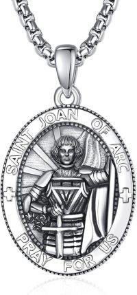 wholesale Sterling Silver Patron Saint Medal Amulet Necklace for Men 2 5mm 22 +2 Chain-A46-Saint Joan of Arc