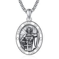 wholesale 925 Sterling Silver Patron Saint Medal Amulet Necklace for Men 2 5mm 22 +2 Chain-A46-Saint Joan of Arc