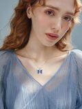 wholesale 925 Sterling Silver Blue Opal Butterfly Pendant Necklace for Women-0-5