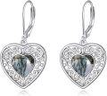 wholesale Sterling Silver Onyx Peridot Pink Moss Agate Turquoise Lapis Lazuli Heart Earrings-0-6