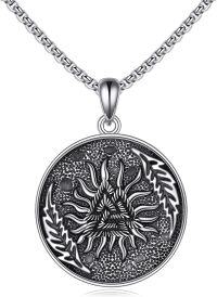 wholesale 925 Sterling Silver Round Sunflower Pendant Necklaces for Men Gothic Punk Gifts for Boys and Husbands-Flame