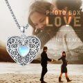 wholesale 925 Sterling Silver Moonstone Photo Holder Heart Pendant with Chain & 3 Photos-0-4