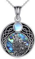 wholesale 925 Sterling Silver Abalone Shell Moonstone Howling Wolf Pendant Necklace-0-0