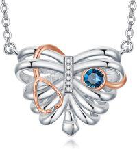 wholesale Sterling Silver 12 Birthstones Doctor Nurse Necklace Stethoscope Rib Cage Pendant Medical Skull Jewelry for Women-01-09-Rib Cage Stethoscope-Sept.