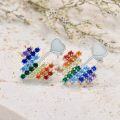 wholesale 925 Sterling Silver Rainbow Crystal Heart-Shaped Drop Earring Charms for Women Girls Gift Set-0-2