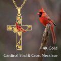 wholesale 14K Gold Red Cardinal Cross Pendant Necklace, 16 Chain, Faith Love Loyalty Gift, 29.3x16.7mm-0-5
