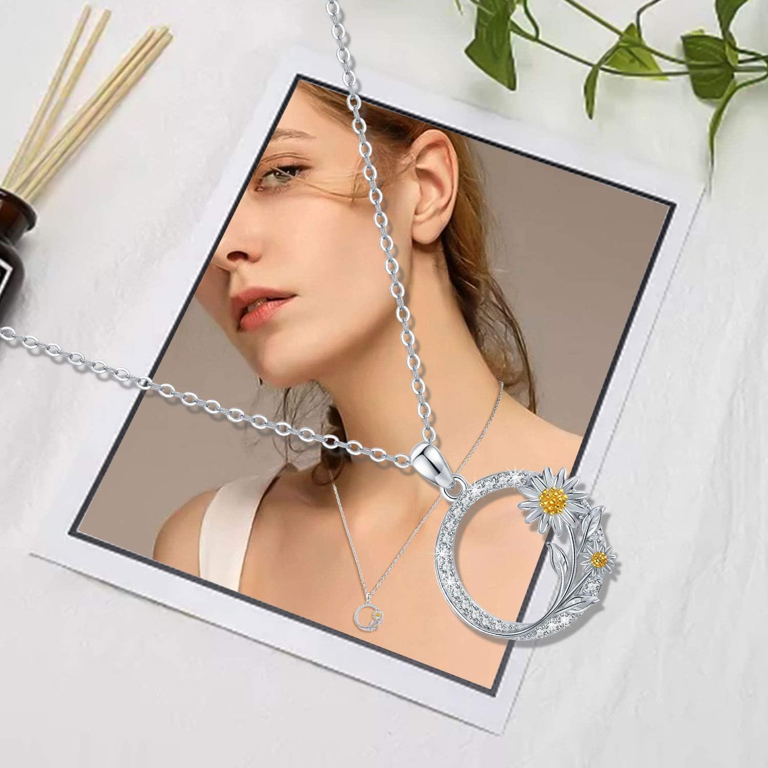 Sterling Silver Zircon Sunflower Daisy Necklace for Women Ideal Gift-0-5