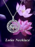 wholesale 925 Sterling Silver Lotus Flower Pendant Necklaces with Rainbow Stones and Purple Crystal for Women's s-0-3