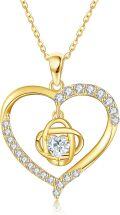 wholesale 14K Gold Heart Shaped Pendant Necklace with Cubic Zirconia and Knot Design - Valentines Day Gifts for Her-0-0