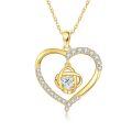 wholesale 14k Yellow Gold Heart Pendant With Lab Diamond Details And Heart Centerpiece Necklace-0-0