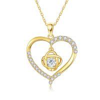 wholesale 14k Yellow Gold Heart Pendant With Lab Diamond Details And Heart Centerpiece Necklace-A-Love Knot-Moissanite