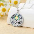 wholesale 925 Sterling Silver Green Abalone Shell Phoenix Bird Round Pendant Necklace for Women-0-2