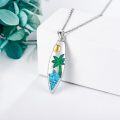 wholesale 925 Sterling Silver Palm Tree and Blue Opal Wave Pendant Necklace for Women Girls-0-3