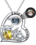 wholesale 925 Sterling Silver Citrine Crystal Owl I love you Projection Pendant Necklace-0-0