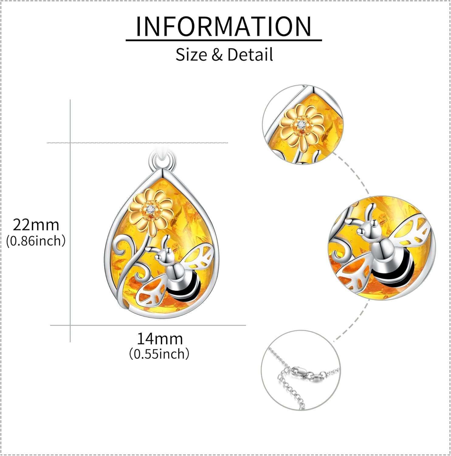 Sterling Silver Amber Pendant Necklace for Women-0-4