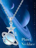 wholesale 925 Sterling Silver Blue Moonstone Planet & Star Pendant Necklace for Women-0-4