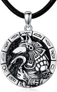 wholesale 925 Sterling Silver Egyptian God Anubis Medallion Cross Pendant Leather Chain Necklaces for Men Women Christian Catholic Gift Jewelry-Anubis