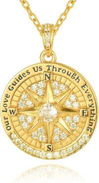 wholesale Gold Plated 925 Sterling Silver Compass Pendant Necklace  with Cubic Zirconia - Romantic Christmas  for Her/Mom/Wife-01