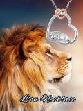 wholesale 925 Sterling Silver Heart Shaped Pendant with Sleeping Lion Charm Necklace-0-3