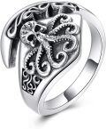 wholesale  Metal Sterling Silver Norse Vintage Boho Adjustable Open Spoon Ring Jewelry Gift -0-0