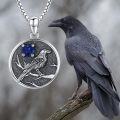 wholesale Silver Synthetic Stone Raven Pendant Crow Round Necklace Gift for Women-0-4