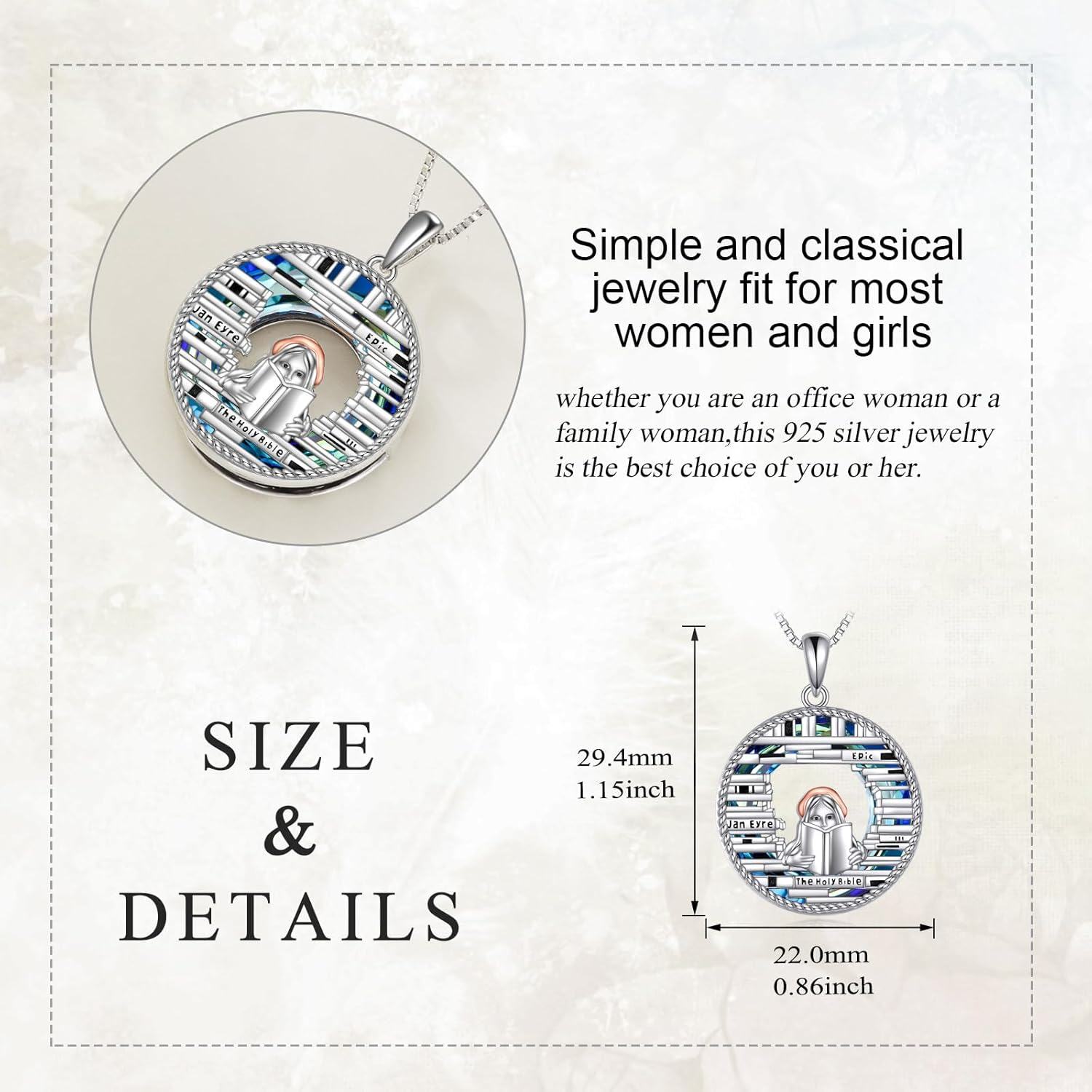 Sterling Silver Crystal Book Necklace Graduation Birthday Gifts for Women Sister Friends-0-4