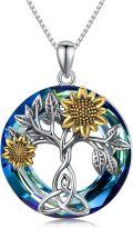 wholesale 925 Sterling Silver Crystal Sunflower Tree of Life Pendant Necklace for Women Mom Wife Gifts-0-0