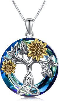 wholesale 925 Sterling Silver Crystal Sunflower Tree of Life Pendant Necklace for Women Mom Wife Gifts-A-Sunflower Crystal Necklace