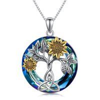 wholesale 925 Sterling Silver Sunflower Tree Of Life Blue Pendant Necklace-A-Sunflower Crystal Necklace