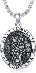 wholesale 925 Sterling Silver Santa Muerte Triple Moon Witch Knot Skull Cowboy Pendant Necklace-0-0