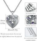 wholesale 925 Sterling Silver Heart Shaped Photo Frame Pendant with Purple Stones and Floral Design - Memory Lockets for Women-0-5